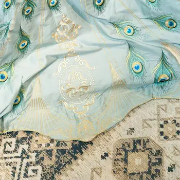 Kinesisk broderi luksus Sengetøj sæt dronning king size Dynebetræk lagen sæt af 60'erne egyptisk bomuld, silke stof påfuglemønster