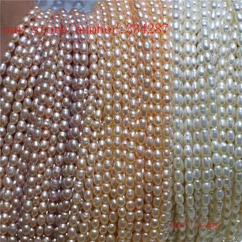 NYT 3*4mm Ægte, Naturlig Hvid Ferskvands Ris Pearl Løse Perler 14