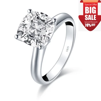 LESF Mode 3.0 CT-Cushion-Cut diamant Solitaire Ring i 925 Sterling Sølv Engagement Skinnende SONA Sten Bryllup Sølv Ringe