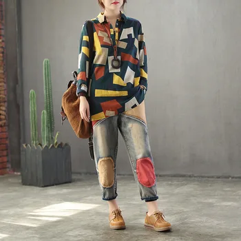 Antal LuLu Koreansk Mode Designer Tøj Til Kvinder Vintage Toppe Damer Afslappet Plaid Skjorter Kvindelige Trykt Løse Bluser Plus Størrelse