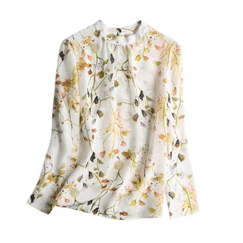 SuyaDream Silke Blomster Bluser Kvinde Silke Crepe Lange Ærmer Stå Krave Print Bluse Shirt Foråret Efteråret Shirt