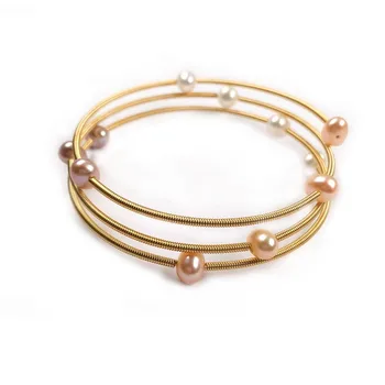 Kobber kvindelige pink pearl armbånd, simple mode part smykker personlighed gave perle størrelse 7-8mm