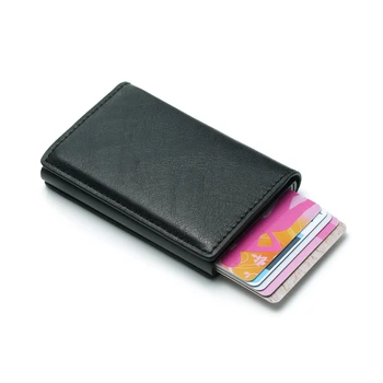 Fashion Kvinder Mænd Bank-ID-Kort Holder RFID-Blokering Tegnebøger Crazy Horse PU Læder Tegnebog Kreditkort Kontanter Holder Mini Pung