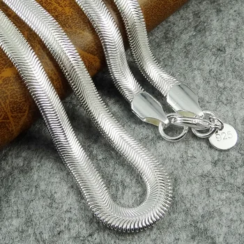 Mode 6MM 925 Sterling sølv Blød Slange Knogle Kæde Halskæde Til Kvinder og Mænd Smykker Glat Bryllup Kæde
