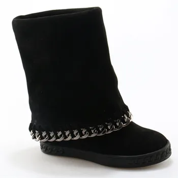 2020 Ankel Støvler til Kvinder mid-kalv 8CM høj stigende skjulte cowboy Støvler sort kæde botas feminina vinter wedges sko kvinde