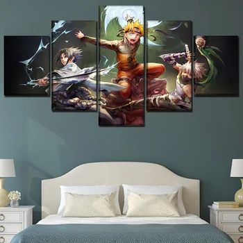 5 Paneler Anime Naruto Swordsmen Plakat Væg Kunst Hjem Modulopbygget Dekorative Billeder I Rammer Af Høj Kvalitet Lærred Print Maleri