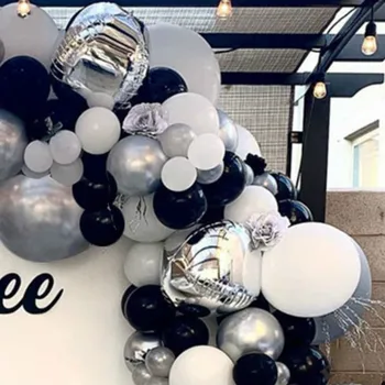 Hot Salg 144 Stk Sølv 4D Latex Bliack Ballon Kæde Combo Sæt Fødselsdag Part Dekorationer Morandi Farve