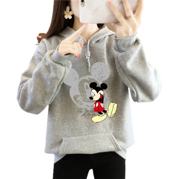 Disney kvinde Mickey Mouse efteråret og vinteren ny plus fløjl tyk fashion trøje med lange ærmer casual løs hættetrøje tøj