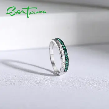 SANTUZZA Ren 925 Sterling Sølv Ringe For Kvinder Glamourøse Runde Skabt Smaragd Ring Elegante Bryllup Tilbehør Fine Smykker