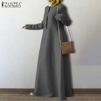 ZENZEA 2021 Retro Muslimske Maxi Kjole Kvinders Efteråret Islam Casual Tøj med Lange Ærmer Vestidos Kvindelige O Hals Robe Overdimensioneret