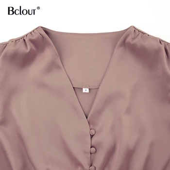 Bclout Elegant A-Line-Shirt Kjole Mode Beige Slim V-Hals, Lange Kjoler Kvinde Latern Ærme-Knappen Efterår Og Vinter Vestidos