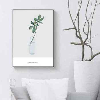 Mode Frisk Enkel Vase Grønne Planter tryk på Lærred Maleri Plakat Kunst Væg Billeder til stuen Home Decor Wall Decor