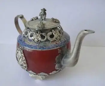 Kunstfærdige Kinesiske Collectible Indrettet Gamle Håndarbejde Jade & Tibetansk Sølv Dragen Te Pot Abe Låg