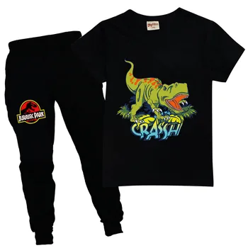 Ny Bomuld kortærmet T-shirt + Bukser til Børn Sætter Drenge Piger Dinosaur World Tøj Jurassic Mode Træningsdragt Til Børn