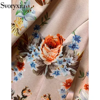 Svoryxiu 2020 Efteråret Bane luksus Dobbelt Breasted Trench Coat Kvinder Elegant Blomster Print Lange Ærmer Overfrakke Outwear