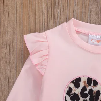 2020 Baby Piger Efteråret Sæt Tøj med Lange ærmer Elsker Print Pink Sweatershirt Top Leopard Bukser Hovedbøjle Piger bomuld tøj