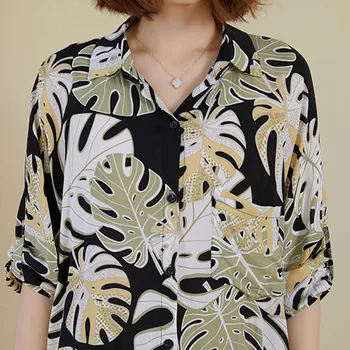 Boho Kvinder Bluse Plus Size Lange Ærmer 2020 Sommer Skjorte Toppe Stor Størrelse Kunst Print Swallowtail Hawaii Beach Bluser Shirt 4XL 5XL