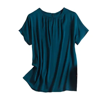 Elegant Silke Top Women ' s Silke Silke Dobbelt-Sidet Solid Farve Satin kortærmet T-shirt til Kvinder
