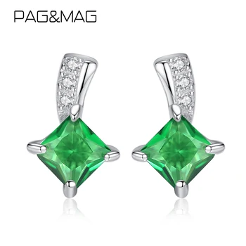 PAG&MAG Skabt Nano russiske Emerald Stud Øreringe Ægte Sterling Sølv 925 Øreringe Til Kvinder joyas de plata 925 SE0046