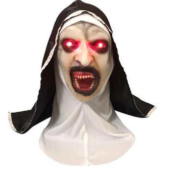 LED-Horror Nun Maske Skræmmende Kvindelige Spøgelse Latex Masker med Tørklæde Halloween Fest Rekvisitter Party Mask