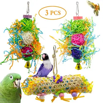 Nye Papegøje Bur med Legetøj Fugl Swing Legetøj Klokker Fugl Aborre med Naturlige Træ Perler Klokker Træ-Hængekøje Hængende Legetøj
