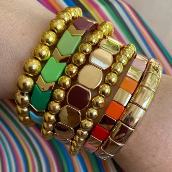 Shinus Fliser Smykker Boheme Farverige Smykker, Guld-Tone, Beaded Armbånd Til Kvinder Mode Rainbow Travel Armbånd