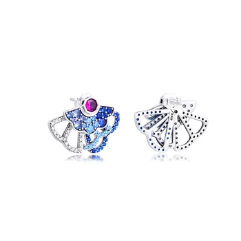 Blue & Pink Sten Fan Erklæring Stud 925 Sølv Øreringe til Kvinder 925 Sterling Sølv Earings Fine Smykker 2020 Ny