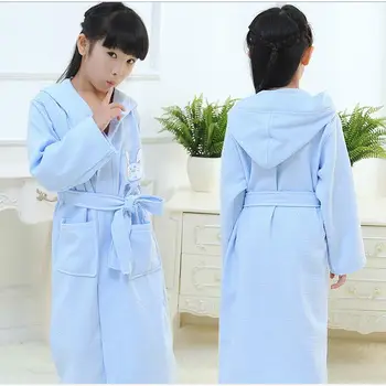 Børn bomuld, morgenkåbe dreng hooded lang robe børn badeværelse for piger roupao blå lang pyjamas badekåbe nattøj nat bære