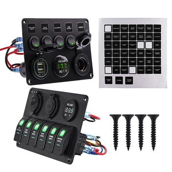 Kombinationen 5 6 Bande LEDET Rocker Universal Switch Panel Kredsløb Digital Voltmeter Dual USB Port 12V stik Til Bilen, Båden