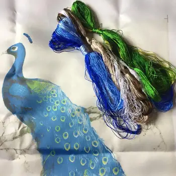 DIY Mulberry Silke Suzhou Broderi Sæt Trykte Mønstre Håndarbejde Kits, Blue Peacock