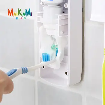 1 Sæt Kreative Automatisk Tandpasta Dispenser med tandbørsteholder Badeværelse vandafvisende Sticky Tandpasta Squeezer