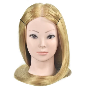 26 tommer Kvindelige Uddannelse Hoved Frisurer Blonde Syntetisk Fiber Hair Mannequin Hoved Dukker Til Frisør Med Gratis Indehaver