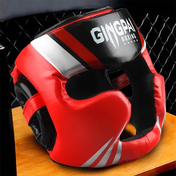 GINGPAI Full Face-Boksning Hjelm PU Læder Muay Thai Træning Sparring Hjelm MMA Hoved Vagt Velegnet til Mænd og Kvinder
