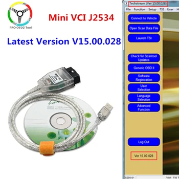 Seneste V15.00.028 MINI VCI J2534 for TOYOTA OBD2 Diagnostiske Kabel-FTDI FT232RL Chip TIS Techstream MINI-VCI OBD2 vci-Interface