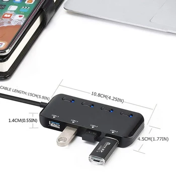 Tebe Nye 4-Port USB3.0 Multi-HUB Splitter Udvidelse Kabel-Bærbar PC-Adapter med Switch