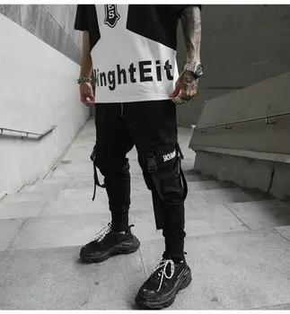 2020 Foråret Hip Hop Joggere Mænd Sort Harem Bukser Multi-lomme Bånd Mand Sweatpants Streetwear Casual Herre Bukser