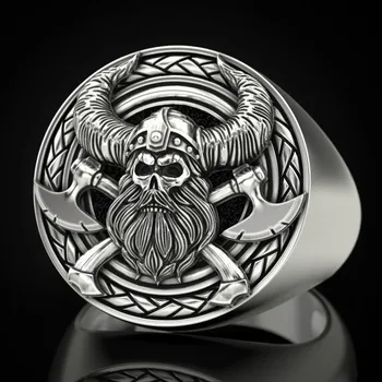 Nordisk Mytologi 925 Vintage Thai Sølv Viking Mænds Skull Ring Party Gave Smykker Ring Engros