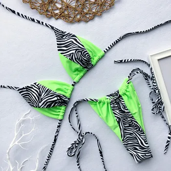 Zebra Print Halter micro Bikini 2019 kvinder Bandeau String Badedragt Kvindelige badetøj Neon Skinnende bikini sæt Leopard badedragt