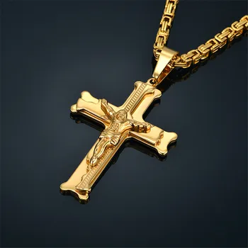 Mode Byzantinske Kæde,Kristus på Tværs af Rustfrit Stål for Lang Halskæde til Mænd i Guld Farve Statement Halskæde Smykker collares largos