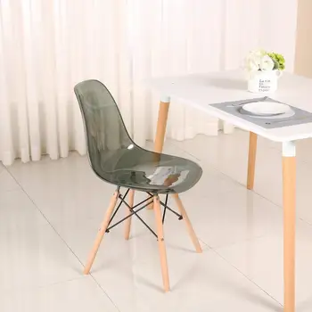 Et sæt af 8 middelalderlige stil spisestue stole ，gennemsigtigt PC materiale, solid metal fødder, stue og spisestue (hvid/grå)