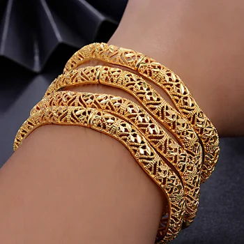 4stk/masse Guld farve Halskæde&Armbånd Dubai Armbånd Til Kvinder, Indiske Armringe Afrika Smykker Etiopisk Bryllup Bride Smykker Gave