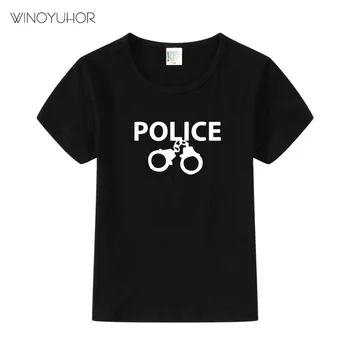 Politiet T-shirt Børn Cosplay Fancy Kostume, Børn Unisex Sommer T-Shirt Brev Print Mode Afslappet Toppe, t-shirt Baby Dreng Pige