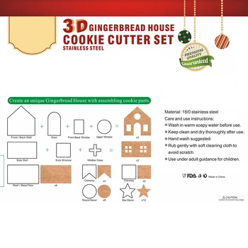 10stk 3D Christmas House Honningkager Cookie Rustfrit Stål Cutter Sæt Kiks Skimmel Kage Dekoration Nye Værktøjer