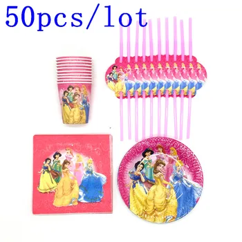50stk/Masse Disney Seks Prinsesse Tema, Design Askepot Papir Service Sugerør Børn Fødselsdag Dekoration Bryllup Forsyninger