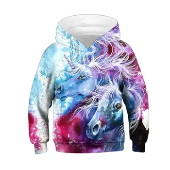 Blomst Unicorn Piger Jakker 3D Digital Udskrivning Efteråret Kids Hættetrøjer Casual Hætteklædte Piger Sweater Sweatshirt Børn Tøj
