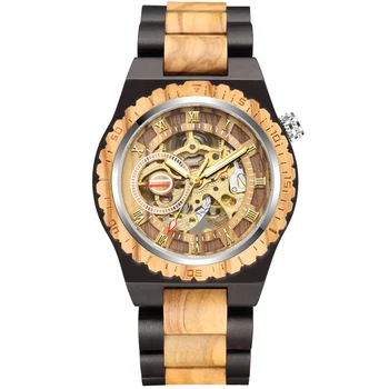 Luksus herreur quartz Træ-Se Romertal Display Træ Armbånd Armbåndsur Kreative Mandlige Ur Reloj