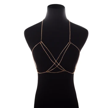 Ellolace Skinnende Rhinestones Bryst Cross Krop Boho Kæde Multi-Lag Bryst Kæde Smykker, Krystal Brystsele Krop Smykker