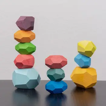 Børns Træ-Farvede Sten Jenga byggesten Pædagogisk Legetøj Kreative Nordisk Stil Stabling Spil Rainbow Træ Legetøj