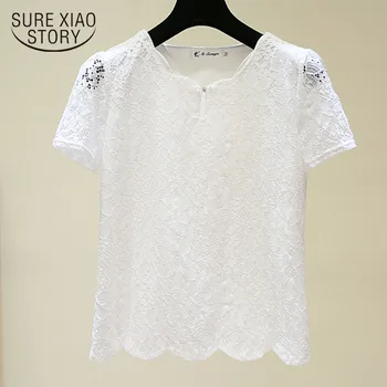 2021 Sommer Plus Size Kvinder Bluser, Korte Ærmer Chiffon Lace Blouse Koreanske Version Elegante Solid Løs Kontor Dame Shirt 4805
