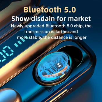 Trådløse Hovedtelefon Bluetooth-V5.0 F9 TWS Trådløse Bluetooth Hovedtelefoner HD Stereo LED-Display Med 2000mAh Headset Med Mikrofon
